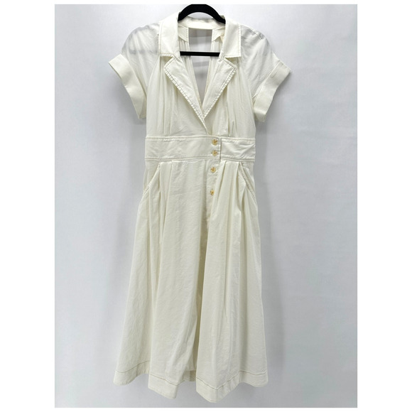 Maeve Poplin Midi Shirt Dress Womens 8 Ivory Front Slit Preppy Old Money Cottage - Picture 2 of 11